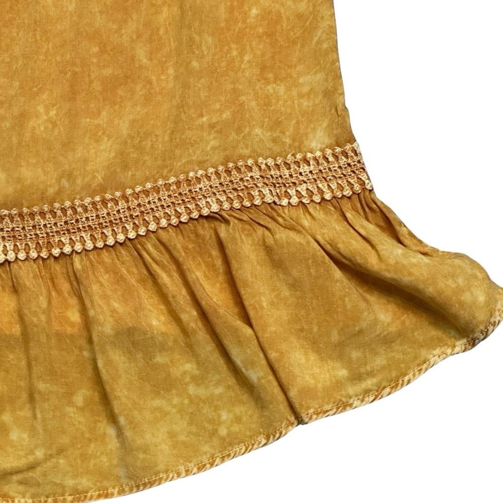 Eri + Ali Anthropologie Mustard Yellow Smocked Crochet Lace Ruffle Tank Top M - Picture 5 of 8
